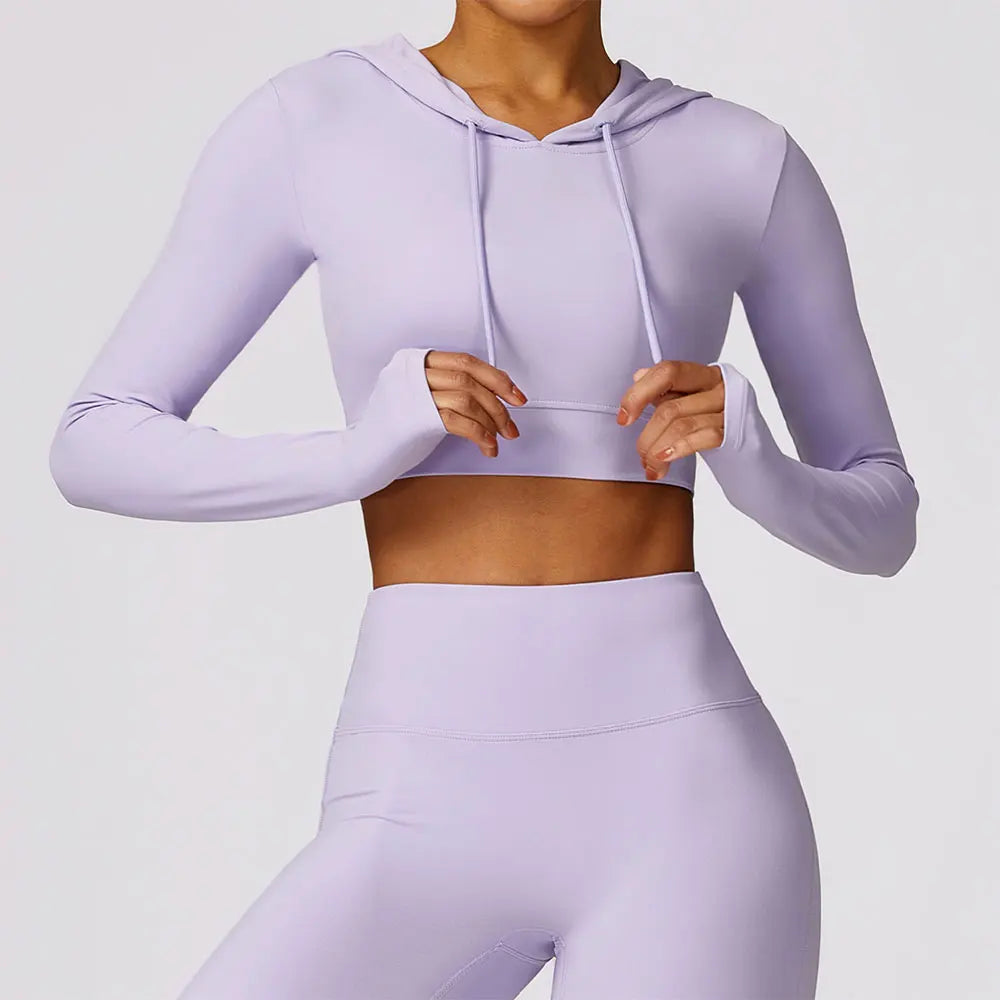 Spring Quick Dried Yoga Long Sleeved Women'S Hooded Yoga Top Gym Training Outdoor Running Sports T-Shirt Hooded Fitness Top